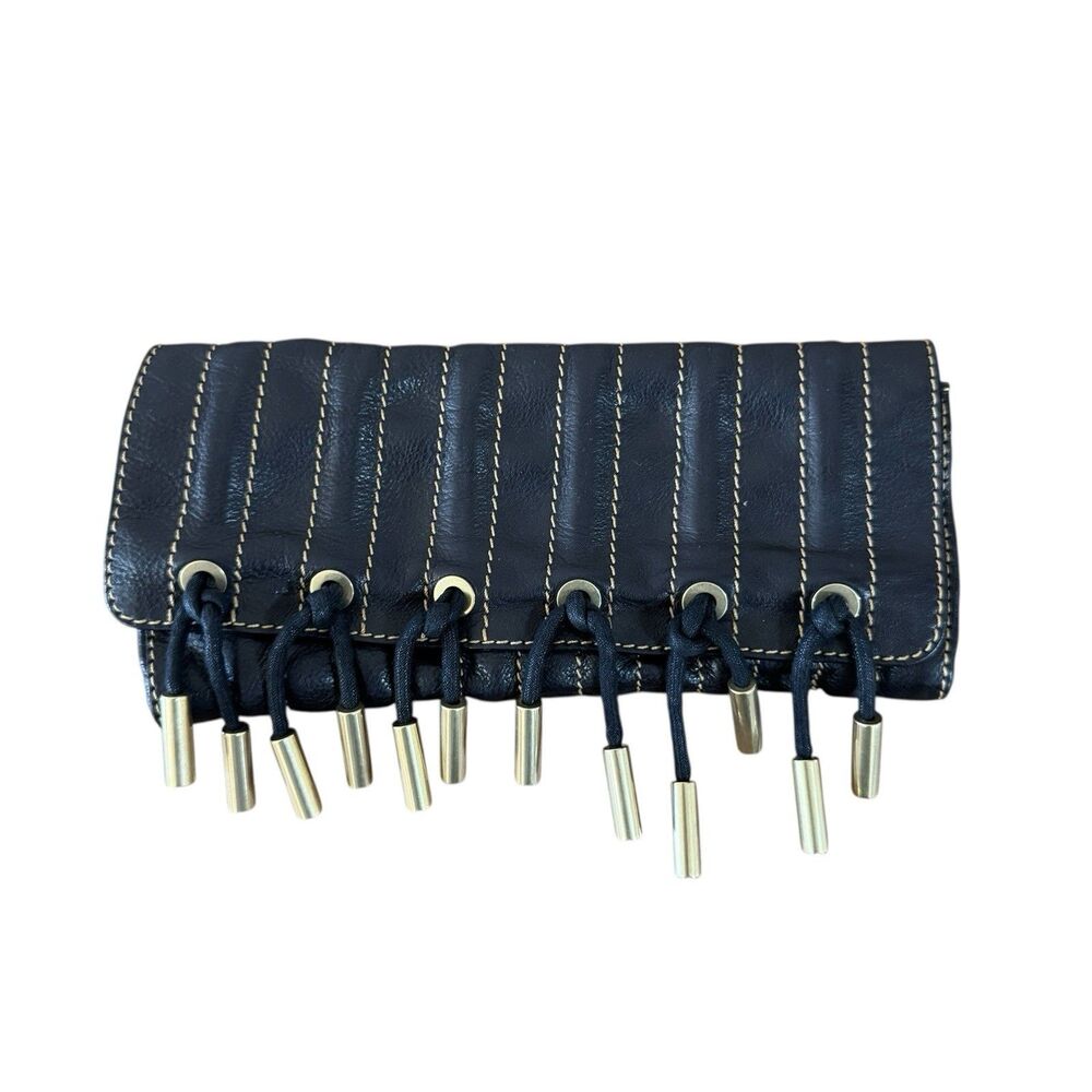 Vintage Donna Karan New York Black Leather Clutch Purse Made In Italy Women